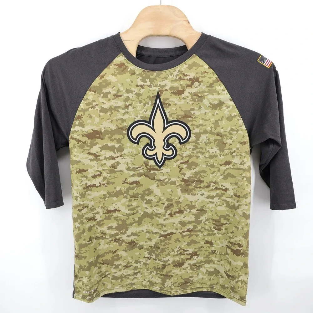 Nike New Orleans Saints Salute to Service Camo‎ 3/4 Sleeve Shirt Mens Large